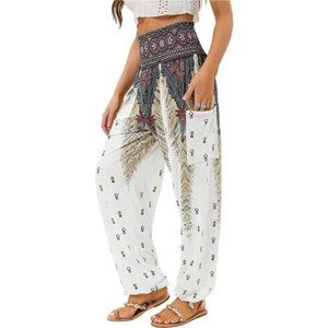 Women's Harem Pants High Waist Yoga Boho Trousers with Pockets Bohemian Style